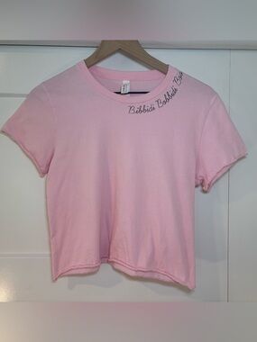 Bella Canvas Cinderella Pink Cropped Tee with Script Neck Detail